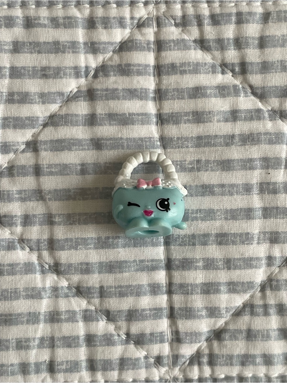 Shopkins Teal Whale Purse Charm with White Handle and Pink Bow